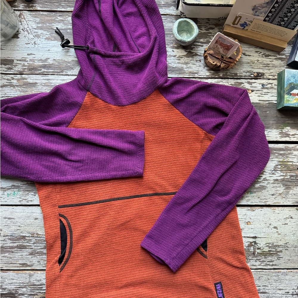 Melanzana Micro Grid Hoodie Women's Purple and Orange Medium
